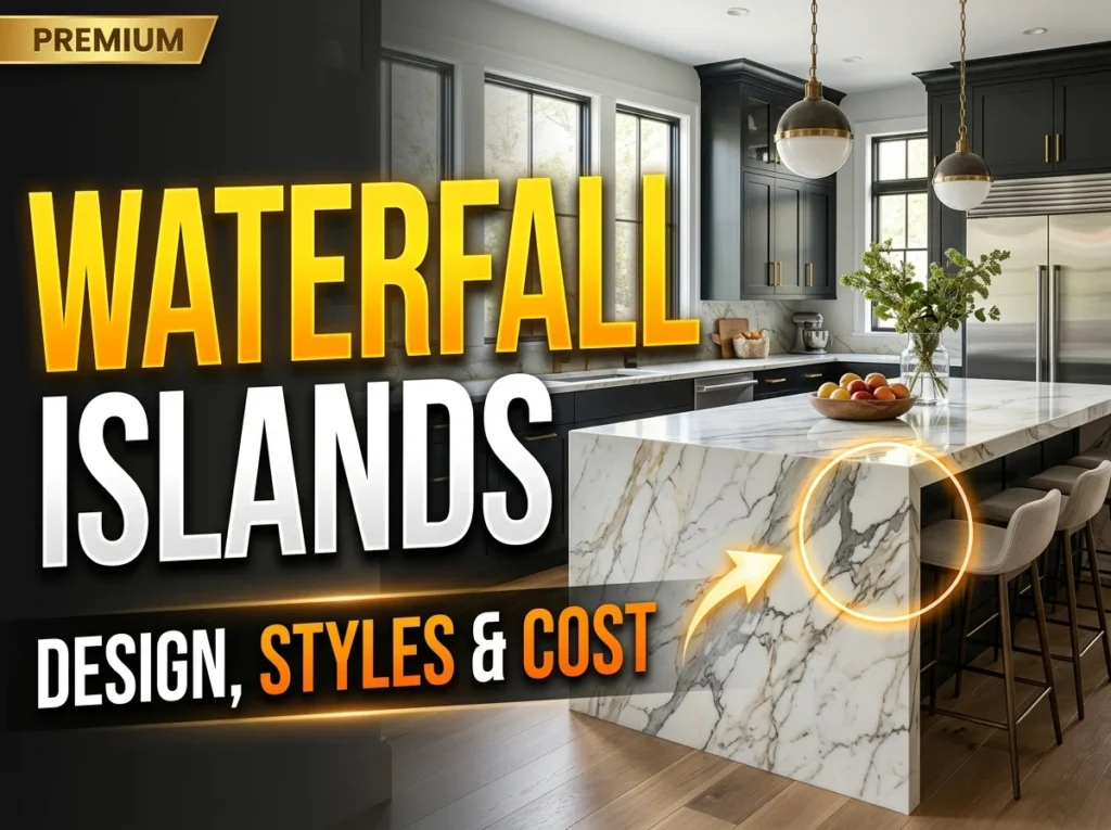 Waterfall Island Countertops Design Guide, Styles and Cost Premium